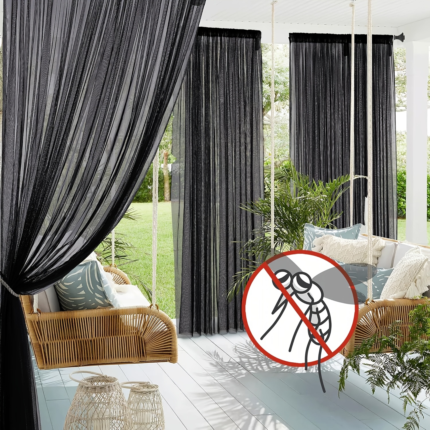 Single-piece Outdoor Transparent Knitted Polyester Mosquito Net with Rod Pocket — Breathable Anti-mosquito Mesh, Suitable for Gazebos, Terraces, Gardens, and Pavilions — Design and Installation