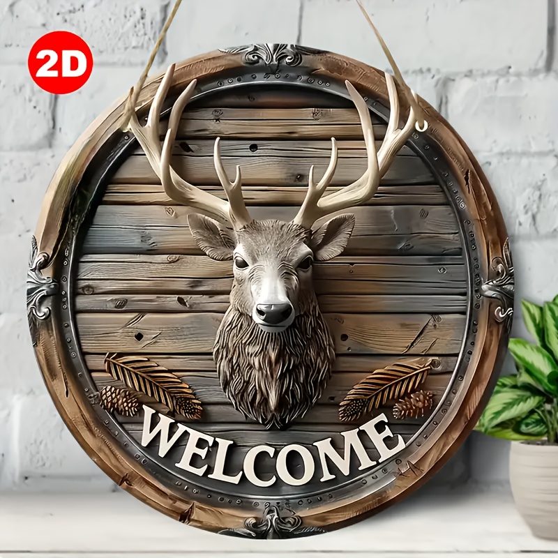 2d Flat, A Wooden Deer -7.9"x7.9" Round Wooden Wall Decoration, Suitable For Home, Garage, Bedroom And Outdoor Space Decoration Pendants, Wall-mounted For Home Decoration