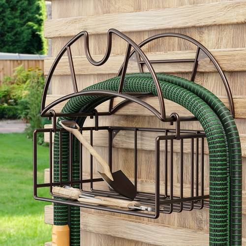heavy duty metal hose reel tool storage wall mounted hose holder outdoor painted garden hose stand suitable for garage yard space saving hose reel with tool shelf utility shelves