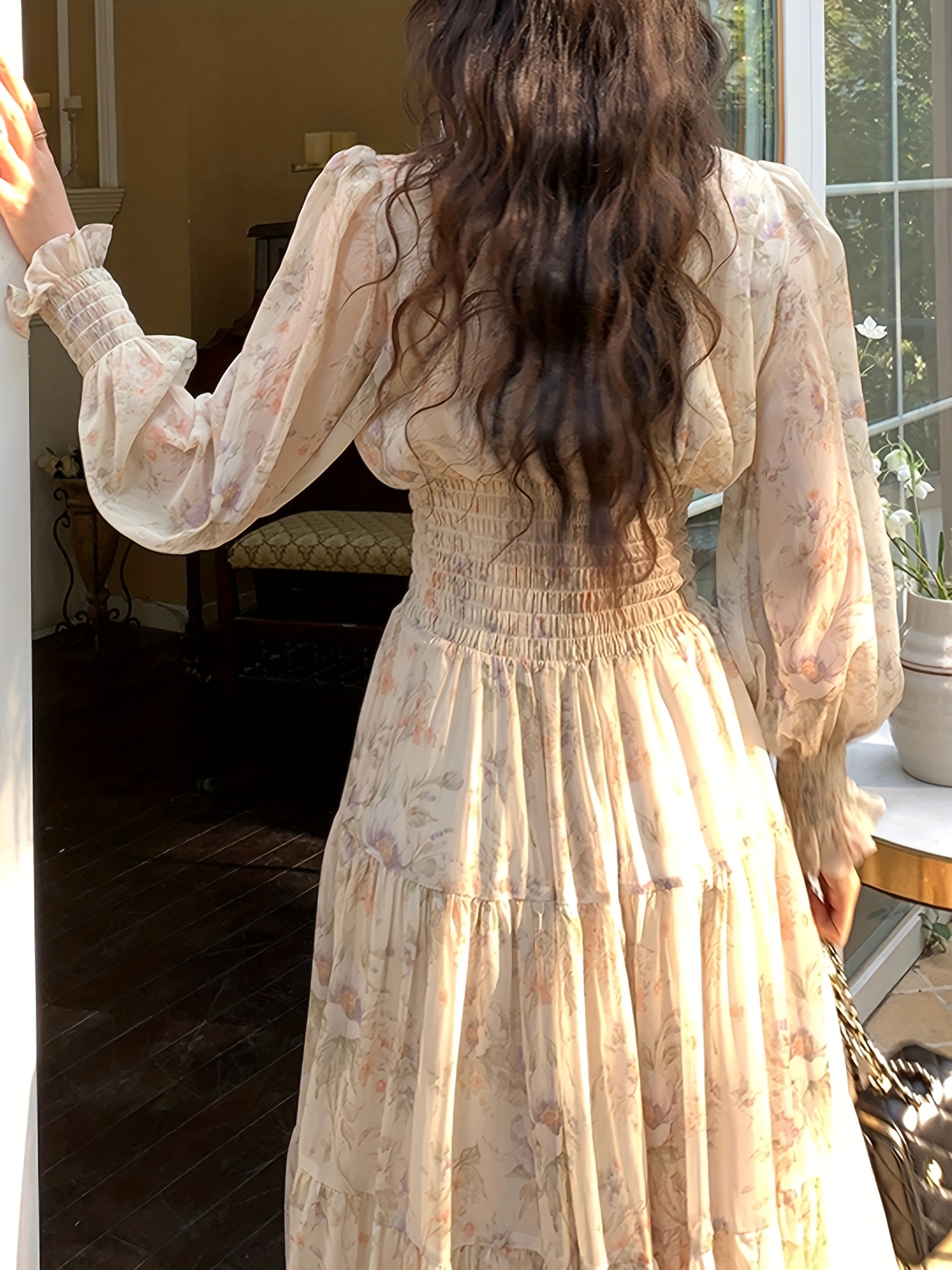 womens french inspired vintage floral print a line dress