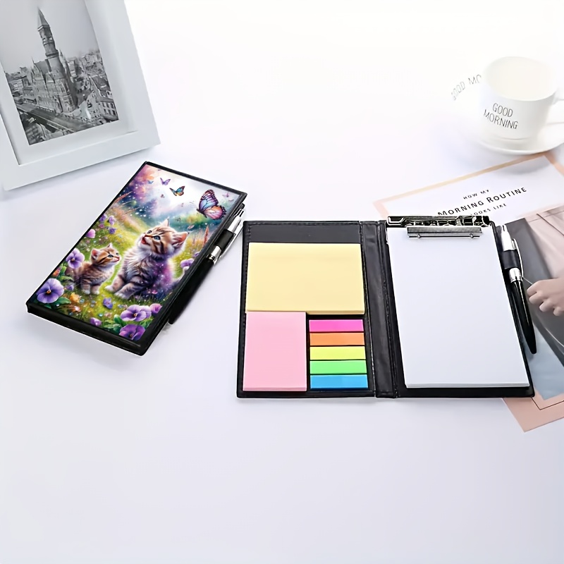 TEMU 1pc Diy 5d Diamond Painting Memo Notebook Set - Cat Notepad | Unique Handmade Gift, Kit, Irregular Round Shape, Unique Handmade Gift For Office
