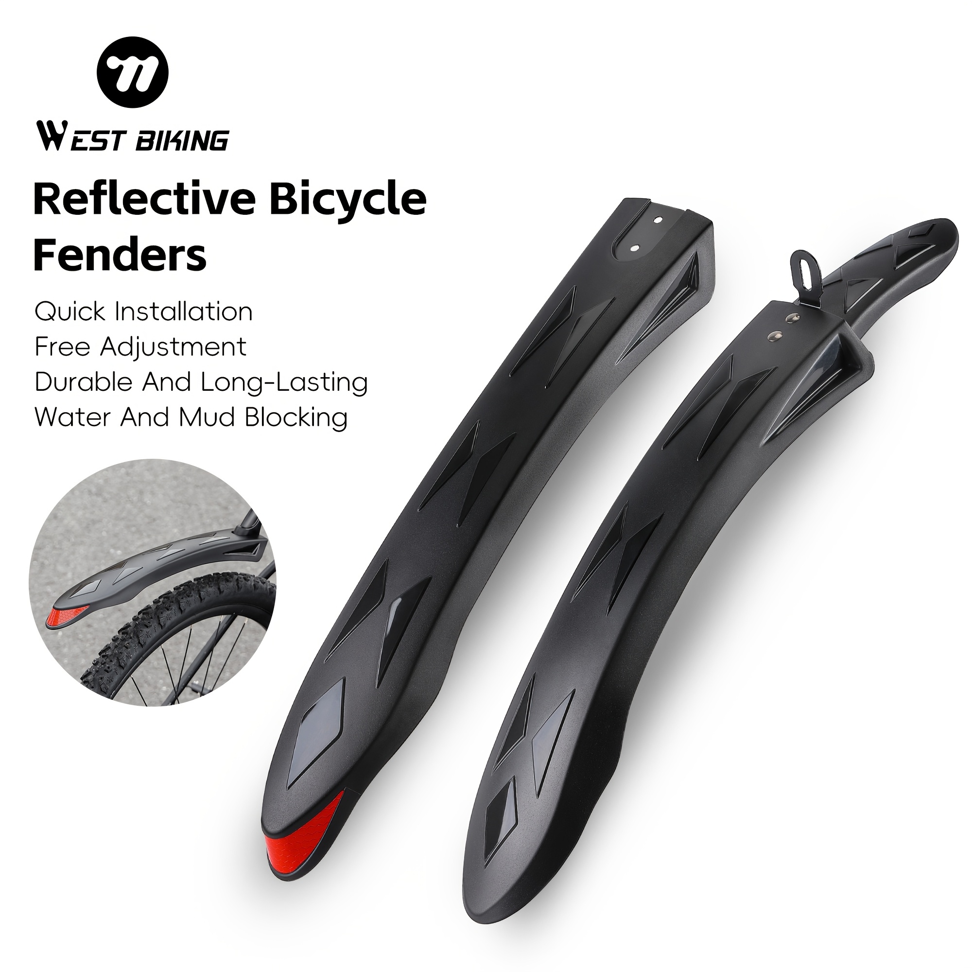 

Garde- Réfléchissants pour Vélos de 26-27.5" - Ailes et Arrière Ajustables avec Installation Facile, Parfaits pour le VTT, la Route et le Gravel