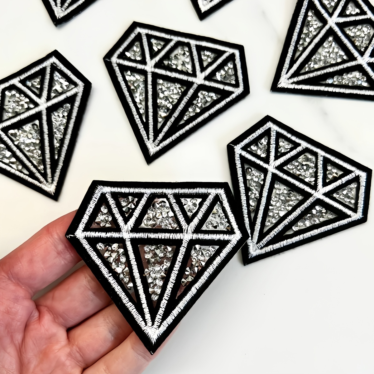 

6pcs Diamond Iron-on Embroidery Patches Set - Mixed Colors, Sewing & Knitting Supplies For Diy Bridal Gifts, Engagement, Single