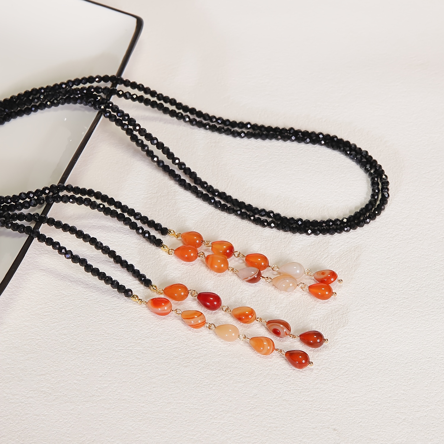TEMU Lot de 2 superposés LINEARGEMS pour femme, faits main, en naturelle et agate - Chaîne de pull superposable bohème , convient pour , les fêtes, ,
