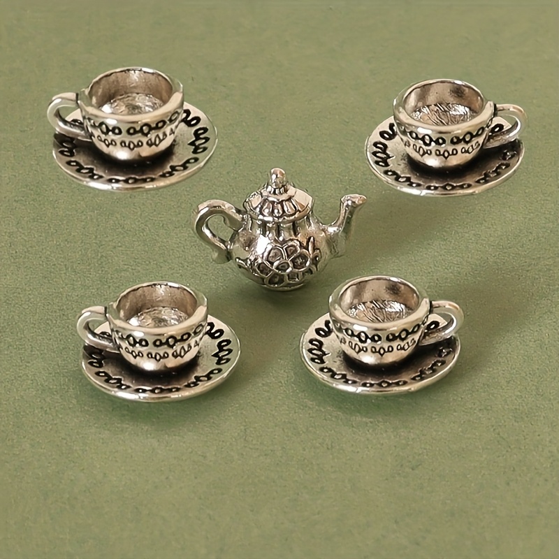 5pcs Mini Tea Set, Vintage Dollhouse Teapot, Small Teacups, Dollhouse Cafe Kitchen Accessories, Photography Props