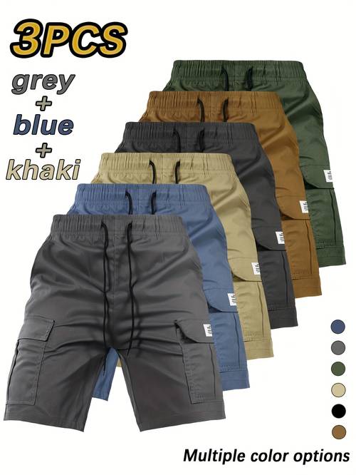 3 pack mens solid color work shorts lightweight flap pocket fashionable shorts outdoor mens work pants