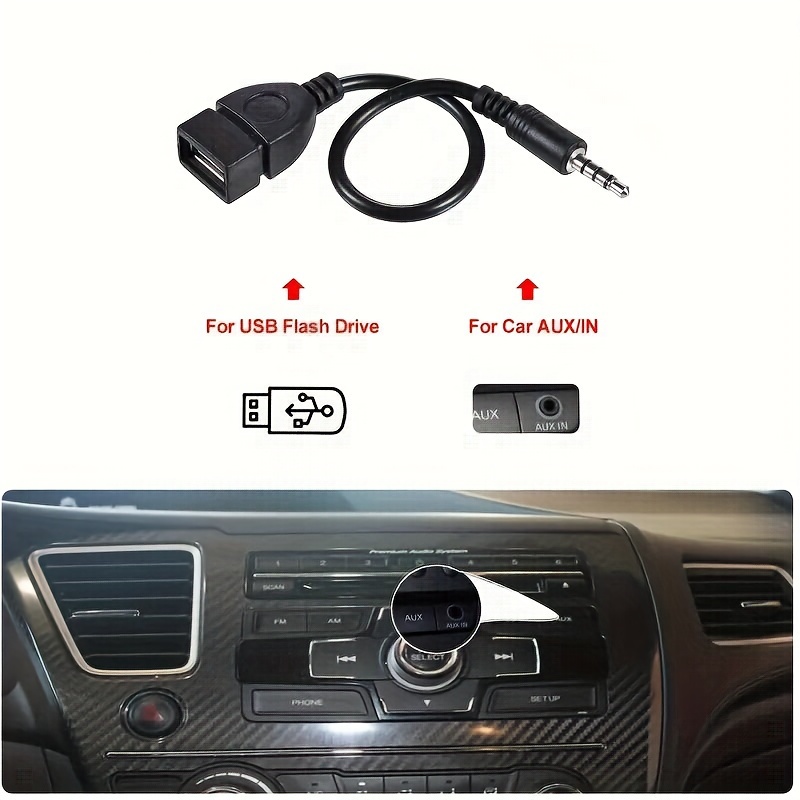 3.5mm AUX to USB Audio Cable, Black Car AUX Adapter, USB Headphone Converter, Male to Female, Miniusb Connector, USB Powered, ?36V Operating Voltage, No Battery Required