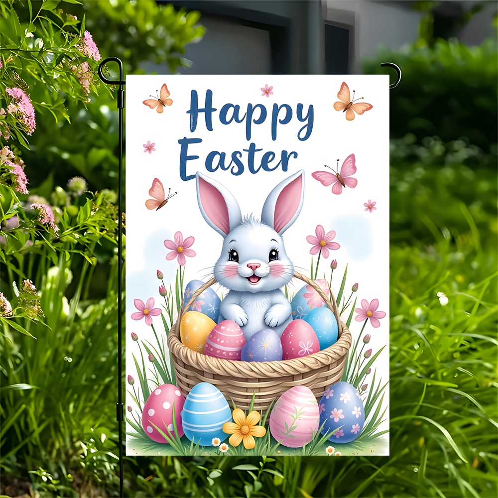 

1pc, Easter Garden Flag, 30cm * 45cm/11.8in * 17.7in, Polyester Material, Retro Flower Theme Decoration Flag, Party Outdoor Indoor Home Decoration Garden Flag, Party Decoration Supplies