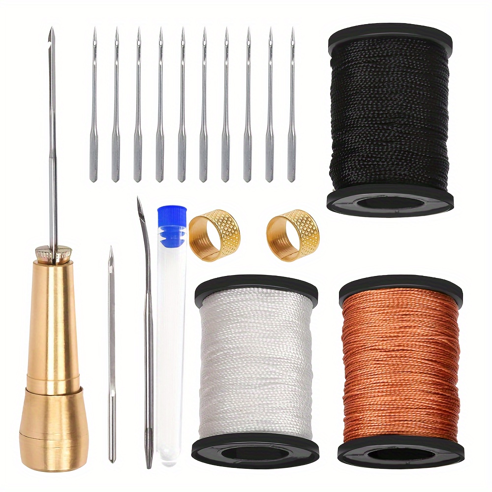 

13pcs Of Canvas Leather Sewing Taper Needle With Copper Handle, 3 Colors Of 50m Nylon Thread And 2pcs Of , Which Are Used For Manual Leather Sewing Tools, Shoes And Leather Restoration