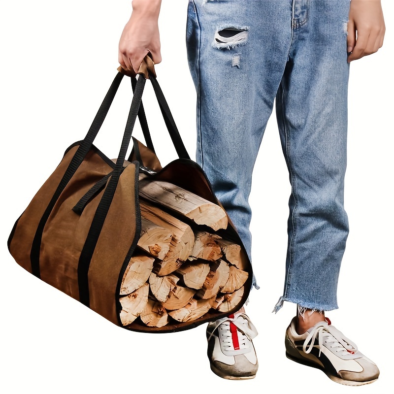 

Heavy-duty Canvas Firewood Carrier Bag, Portable Log Tote With Reinforced Handles, Durable Multipurpose Wood Storage Sling, Indoor Fireplace Accessory, Pit Side Holder