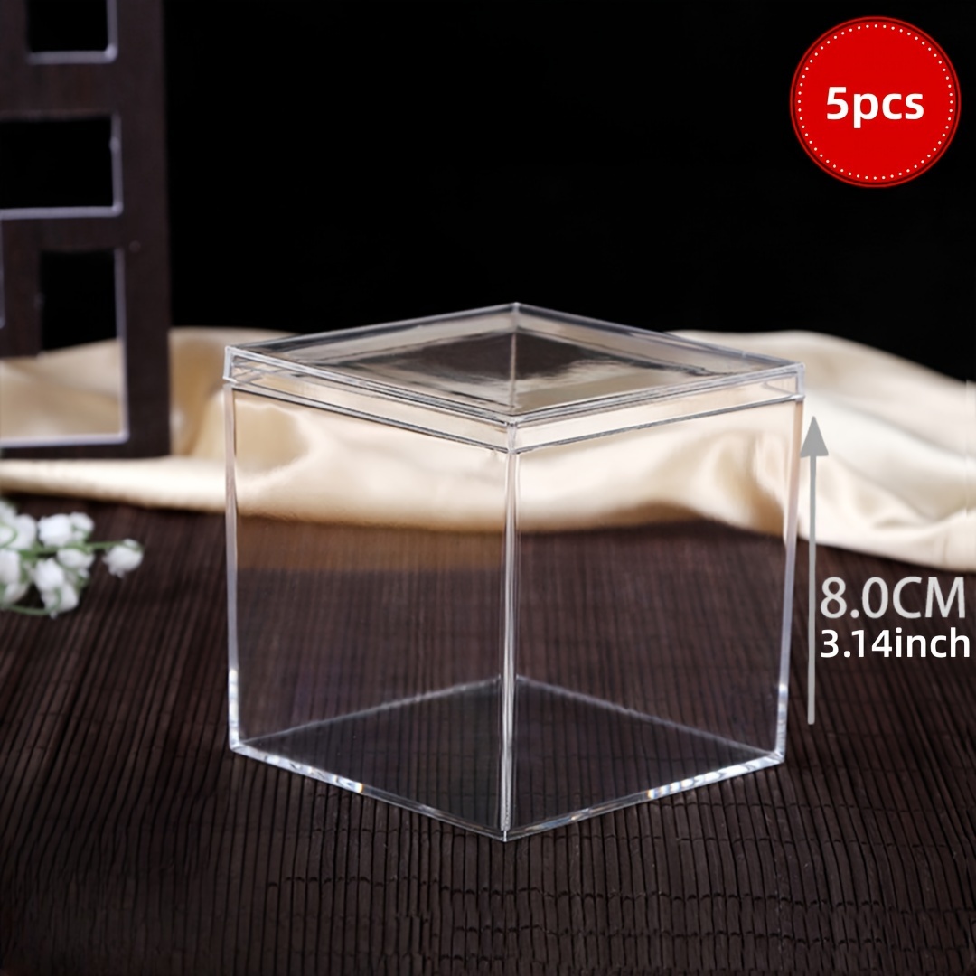 Lomgwumy Clear Acrylic Plastic Square Cube, 4-piece Acrylic Clear Box,  Durable, with Lid, Acrylic Square Container is Suitable for Storing Candy