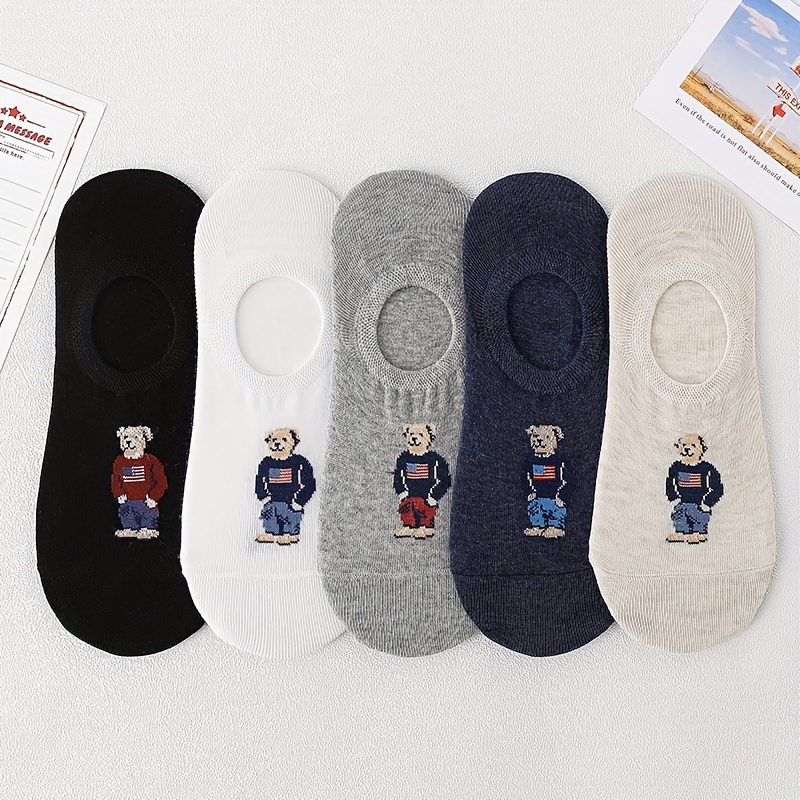 

5 Pairs Cartoon Bear Socks, Cute College Style Low Cut Invisible Socks, Women's Stockings & Hosiery