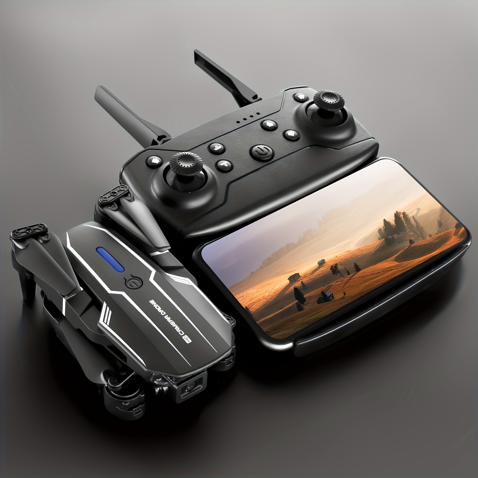 Presentamos el Drone PRO, un modelo de 2026 con cámaras duales, la capacidad de realizar giros de 360°, despegue y aterrizaje con una sola tecla y una función de regreso a casa. Ofrece control por aplicación, es plegable y portátil, y cuenta con una larga duración de vuelo.