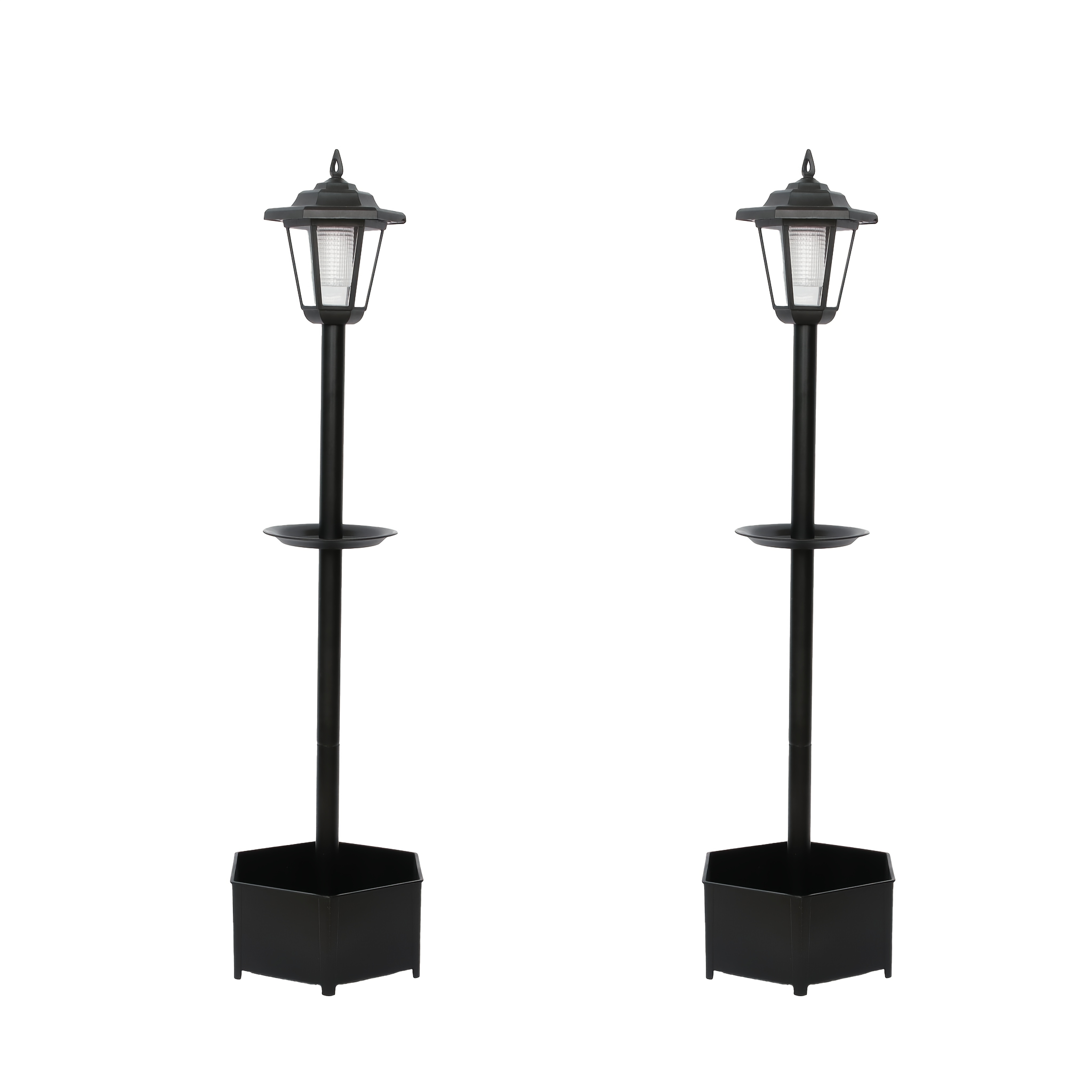 Image of 2pcs Solar Lights Outdoor, 90.5cm Solar Garden Lamp With Planter Base And Bird Feeder Tray, Ip44 Auto Decorative Pathway Lantern For Patio Yard Lawn Ornament, Warm White Led Landscape Lighting
