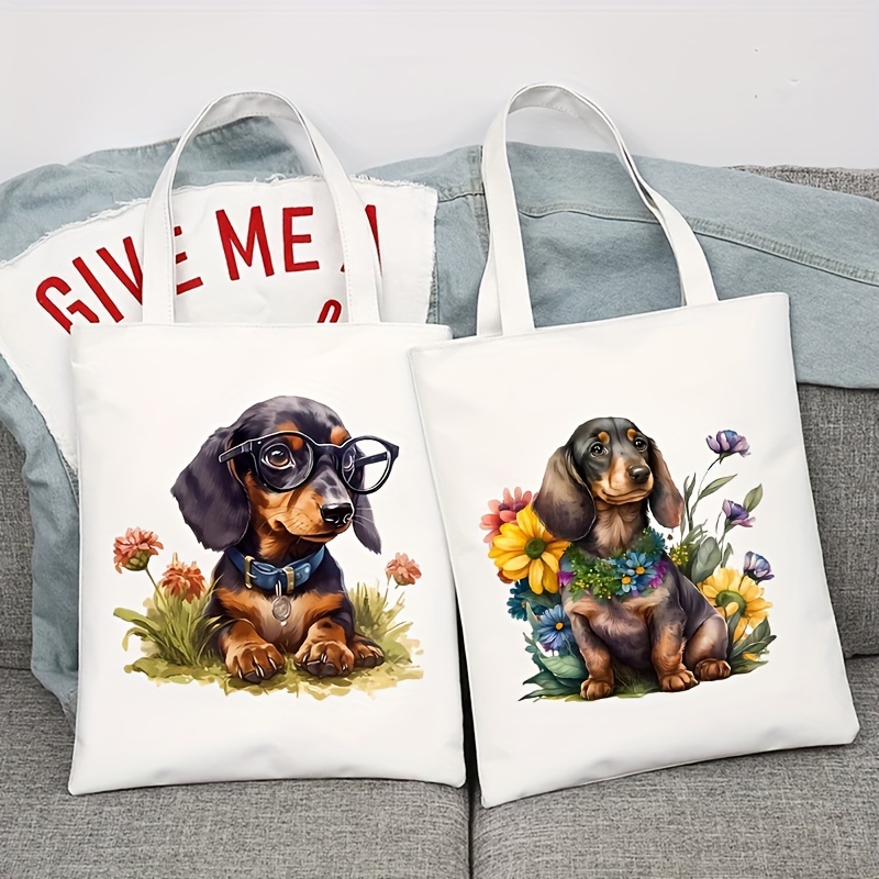 

Canvas Tote Bags With Cute Dachshund Dog & Colorful French Bulldog Patterns, Lightweight Aesthetic Bags, Durable Grocery Shopping Bags