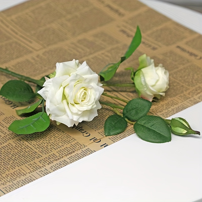 TEMU 1pc Elegant Silk Artificial Rose Flower With 3 For Wedding And Engagement, Versatile Tabletop Home Decor, Suitable For Living Room, Festive