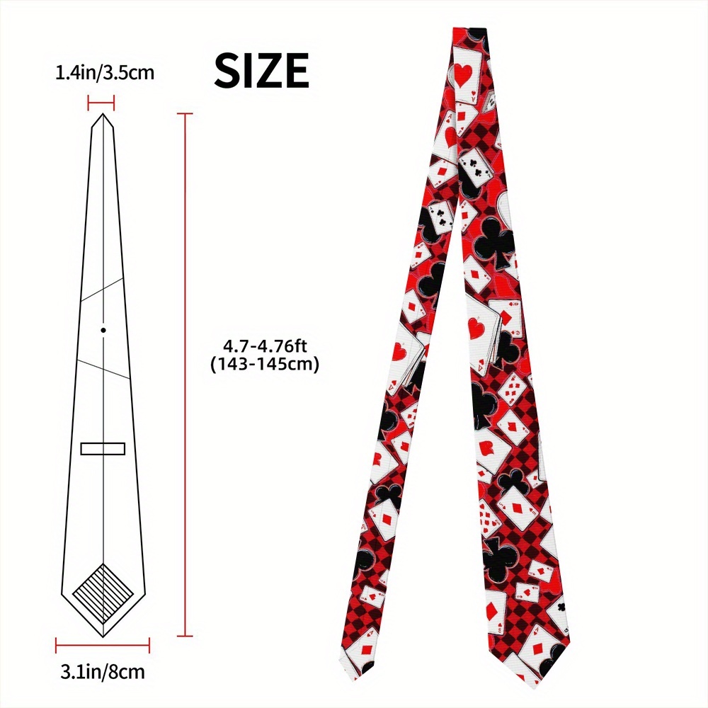 TEMU 1pc Men's Tie - Playing Cards Design In Red, Black & - Lightweight Yet Sturdy Formal & Casual Necktie For Business, Parties, Gifts - Machine
