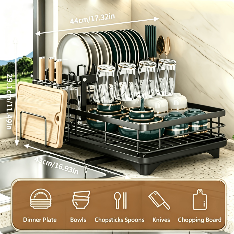 TEMU Double Layer Large Metal Cutlery Rack For Kitchen Countertop Space Saving Durable Tableware Organizer With Knife Fork And Cup Holders Rust