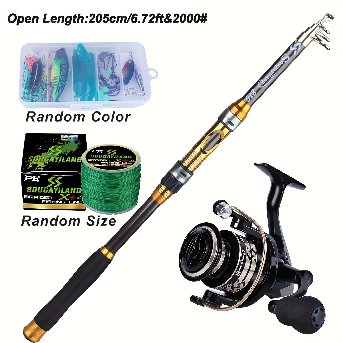 Image of Sougayilang Fishing Rod And Reel Combo, Telescopic Sea Rod With 2000-4000 Series Eva Handle Spinning Reel, Free Bait And Fishing Line Included (line And Reel Handle Color/style Sent At Random