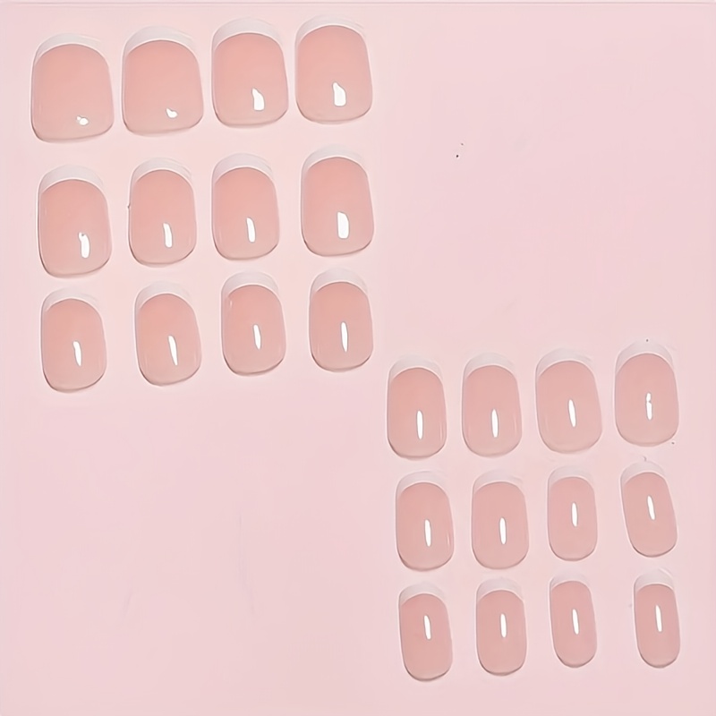 24pcs Glossy Extra Short Coffin Press-on Nails Pink And White French Style False Nails With Classical Style Reusable Fake Nails For