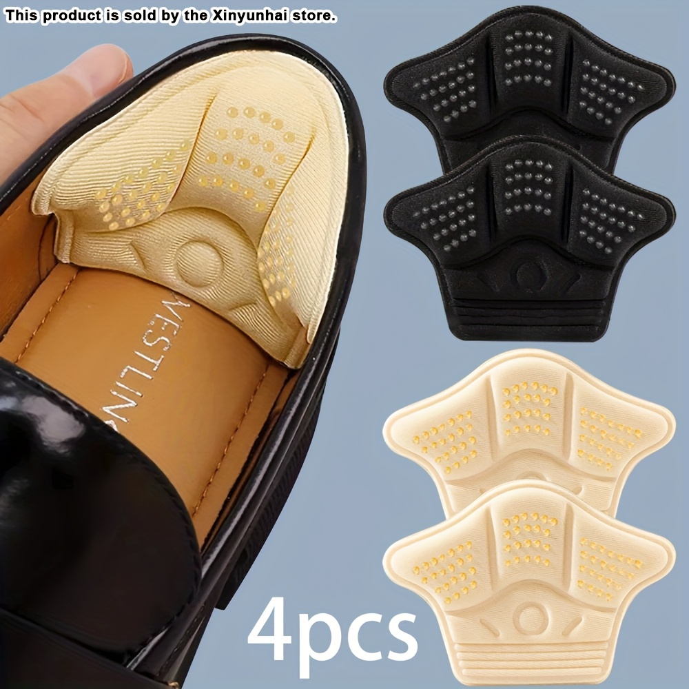 4pcs Self-adhesive Thickened Shoe Insoles, Anti-chafing Heel Pads, Suitable for Adjusting Large-sized Shoes to a Smaller Fit, Black/beige Sneaker Pads, Casual Shoe Protectors, Heel Pads and Heel Inserts, Seamless Design, Invisible Liners