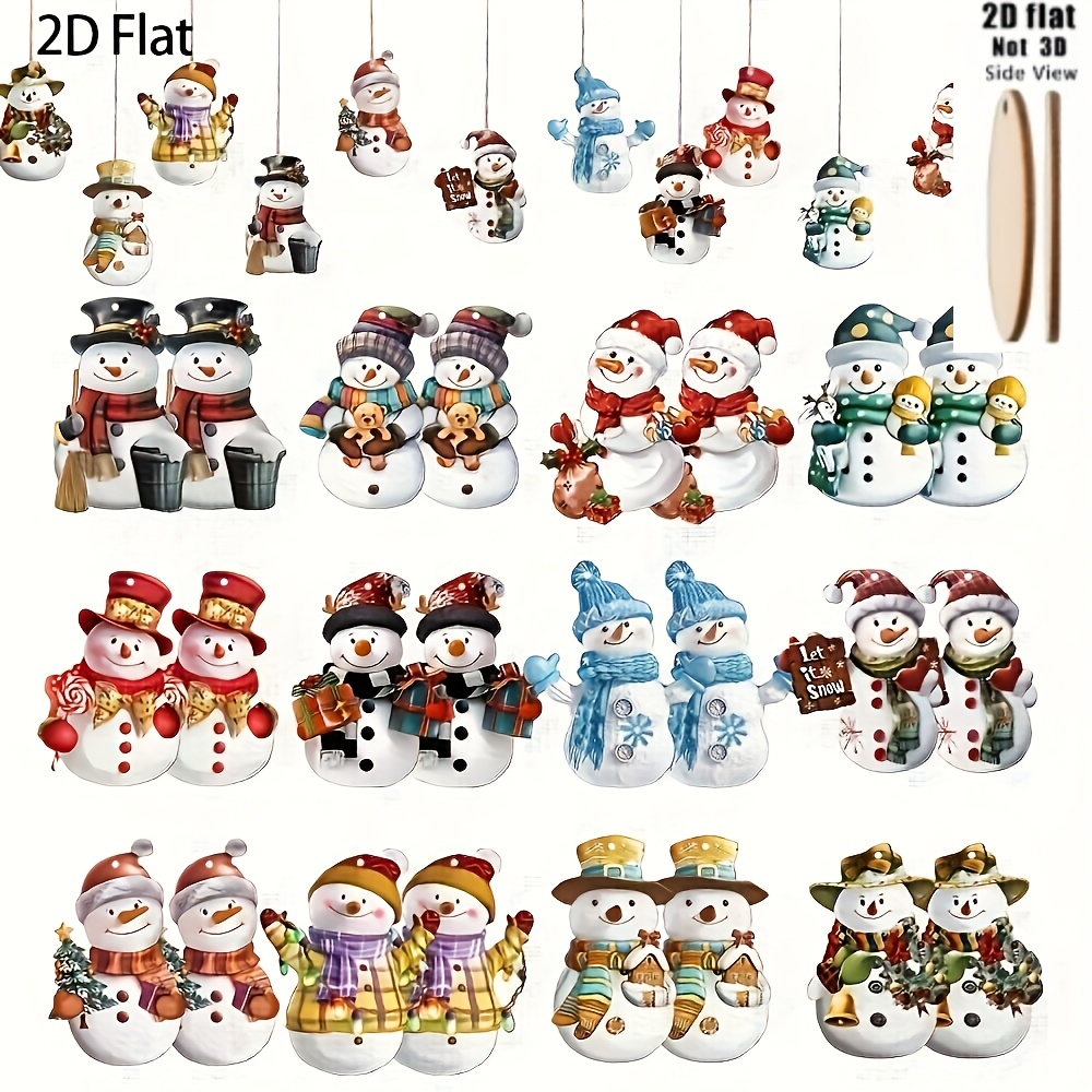 24pcs Christmas 2d Cute Hat Snowman Ornaments, Festive Tree Decorations For Room And Window Display, 2d Flat