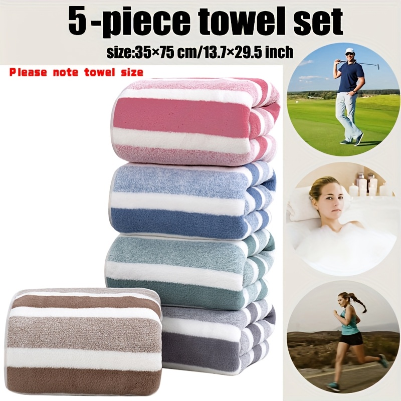 

5pcs , Quick-dry Striped Towels - Ideal For Home, Gym & Spa | &