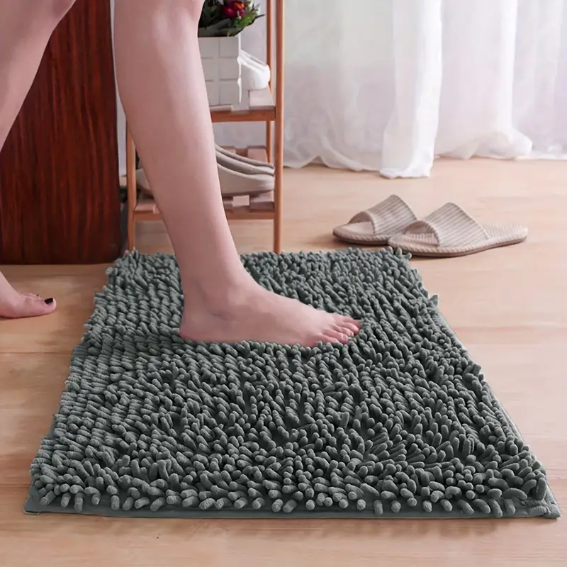 2pcs chenille bath mat u shaped rectangular bath rug bathroom fluffy plush carpet absorbent and non slip hygienic mat bathroom decoration Product details 6
