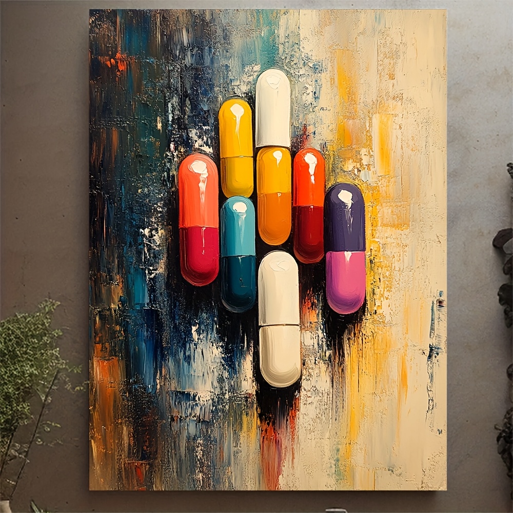 TEMU 2d Flat, 12"x16" Abstract Pill Art - Frameless Theme Wall Decor Suitable For Pharmacists, Home Healthcare Office & - Pharmacist Gift, Medication