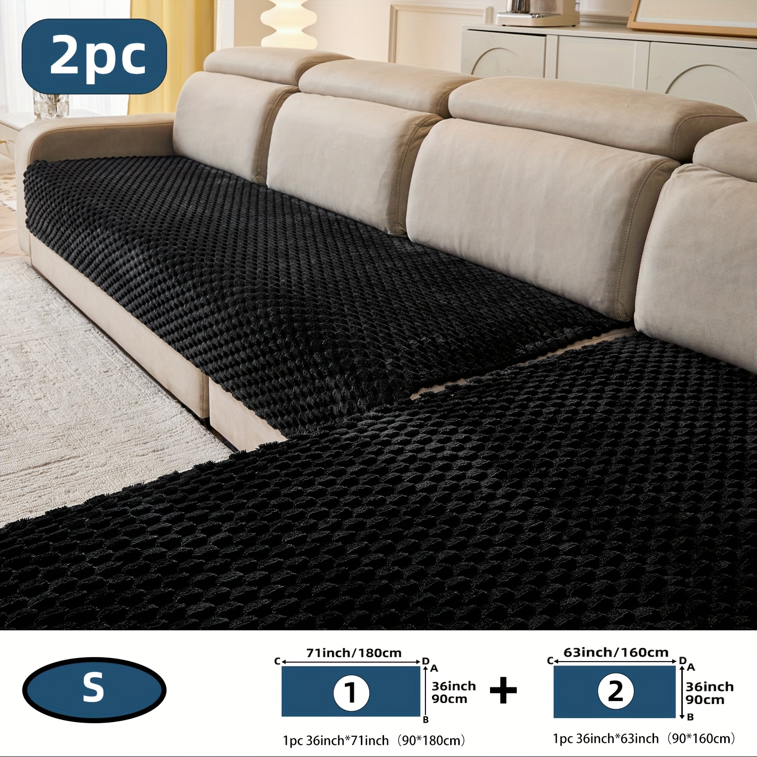 TEMU Furzoni 2pcs Sofa Covers - Anti-slip Sofa Protector With Cushion Protection, Plush Sofa Covers For Sectional Couches, Pet-friendly Non-slip