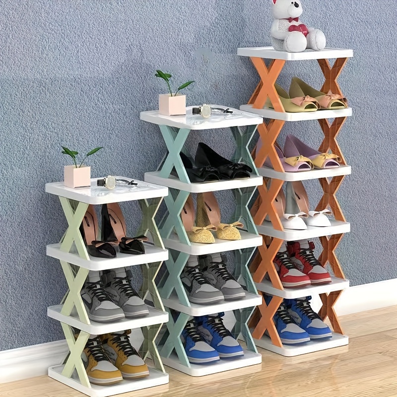 space saving multi layer shoe rack durable plastic narrow design for dorms home storage details 7