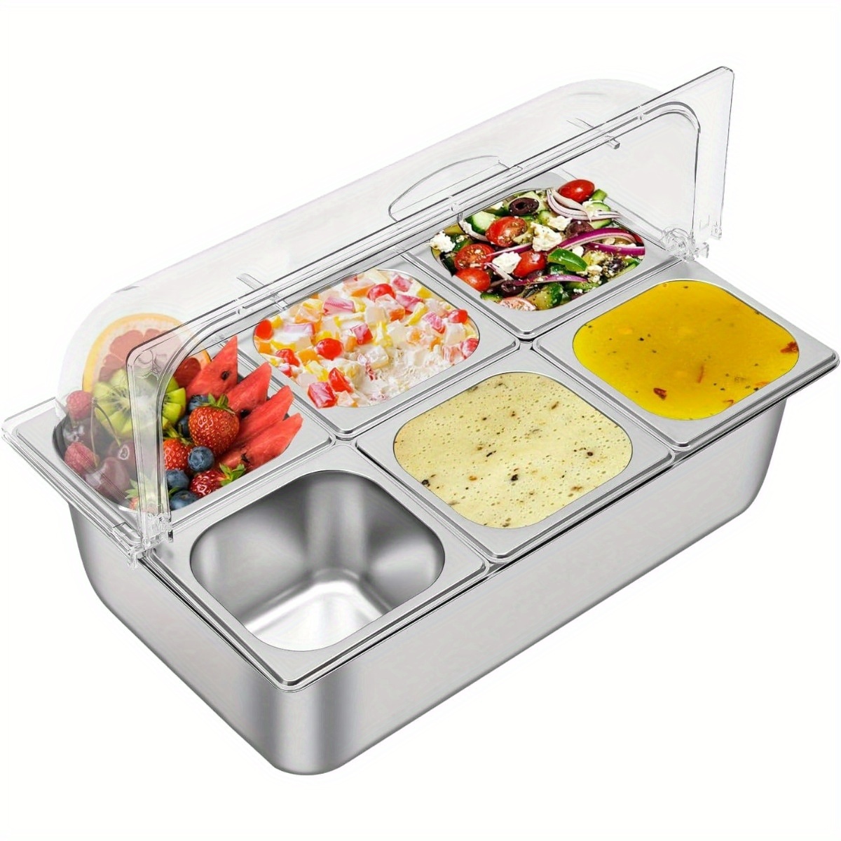 TEMU Countertop Food Display Container Ice Food Serving Pans Condiment Dispenser - Salad Dressing Appetizer Spice Fruit Cold Serving Buffet Tray