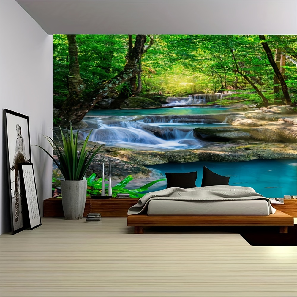

1pc Forest Waterfall Landscape Tapestry, Polyester Tapestry, Wall Hanging For Living Room Bedroom Office, Home Decor Room Decor Party Decor, With Free Installation Package