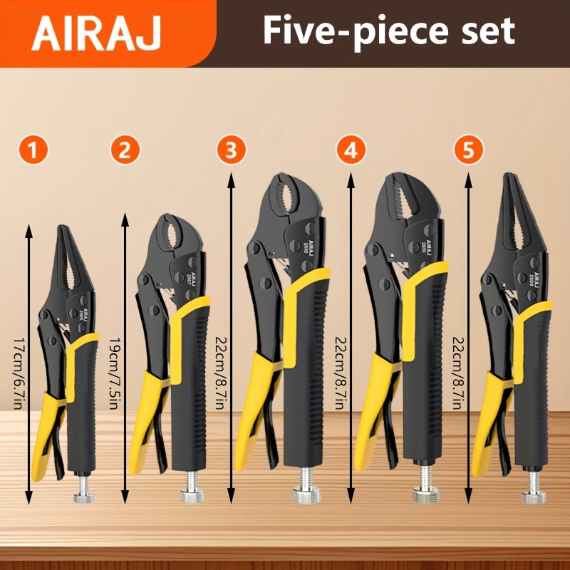 Temu – TEMU Airaj 5pcs Locking Pliers Set, Multi Functional Pliers Tool, Pressure Pliers, Manual Fixed Pliers, Suitable For Disassembling Screws, Pipeline