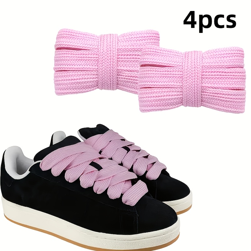 TEMU /4pcs Simple And Versatile Wide Shoelaces, 0.79 Inch Wide Fashionable Casual Solid Color Shoelaces, Easy To Clean, Abrasion-resistant,