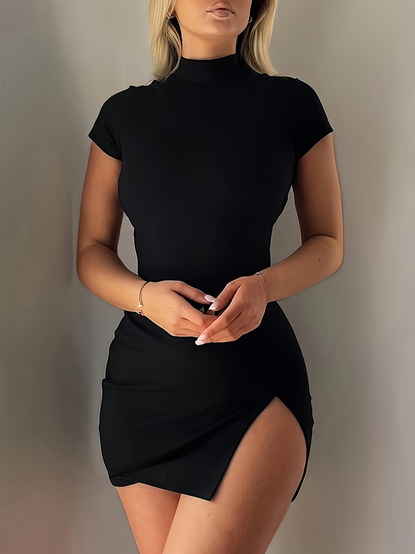 bodycon high slit dress Elegant High Split Bodycon Maxi Dress with Cheongsam Collar