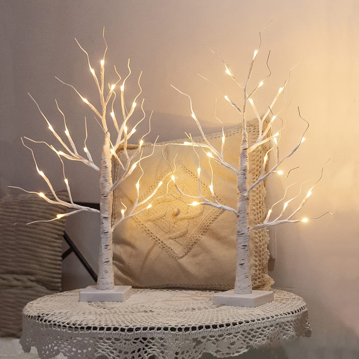 Arbre Lumineux LED 144 Branches Pliables - Blanc Chaud, Alimentation USB/piles, Déco Noël, Halloween, Salon - 10