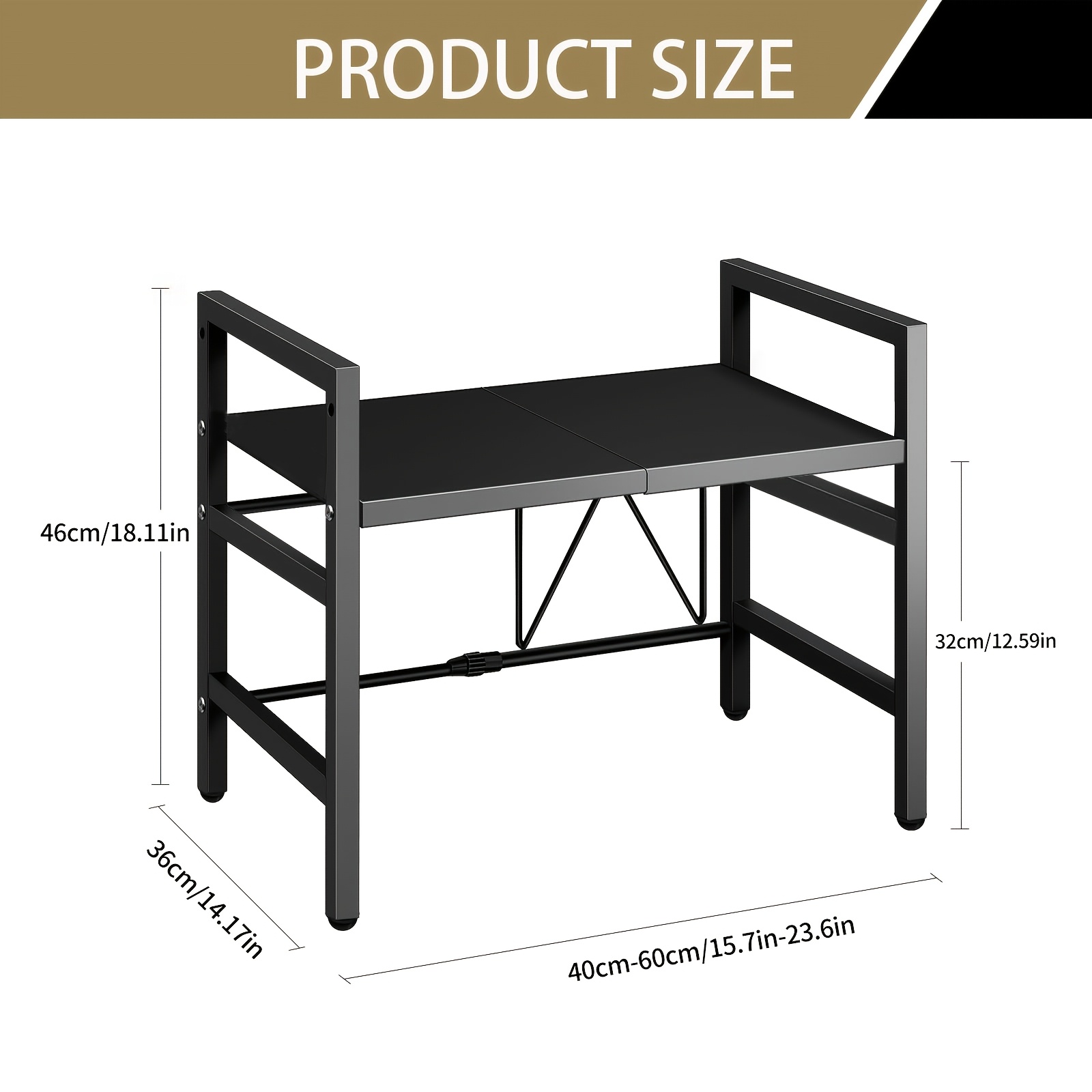 Image of Home Kitchen Adjustable Microwave Rack With Hooks, 45kg Weight Capacity, Kitchen Countertop Storage Rack, Space Saving Microwave Rack With Storage Organizer, Utility Racks