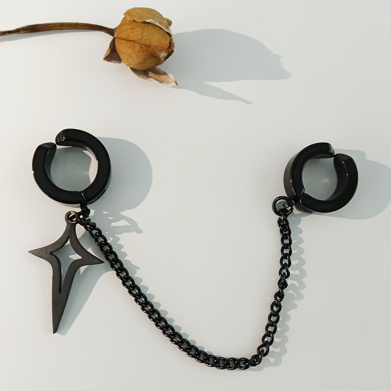 E-shop 304 Edelstahl Hip-Hop Style Personalisierte Mode Kette Anhänger Design Ohrclip Ohrringe, Kein Piercing Schmuck, Unisex, Ohne Batterie