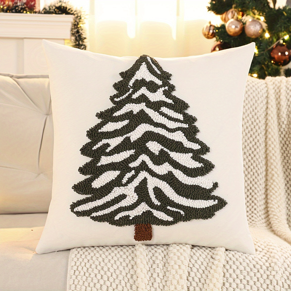 1pc Tufted Pillowcase Christmas Tree Tufted Canvas Embroidery