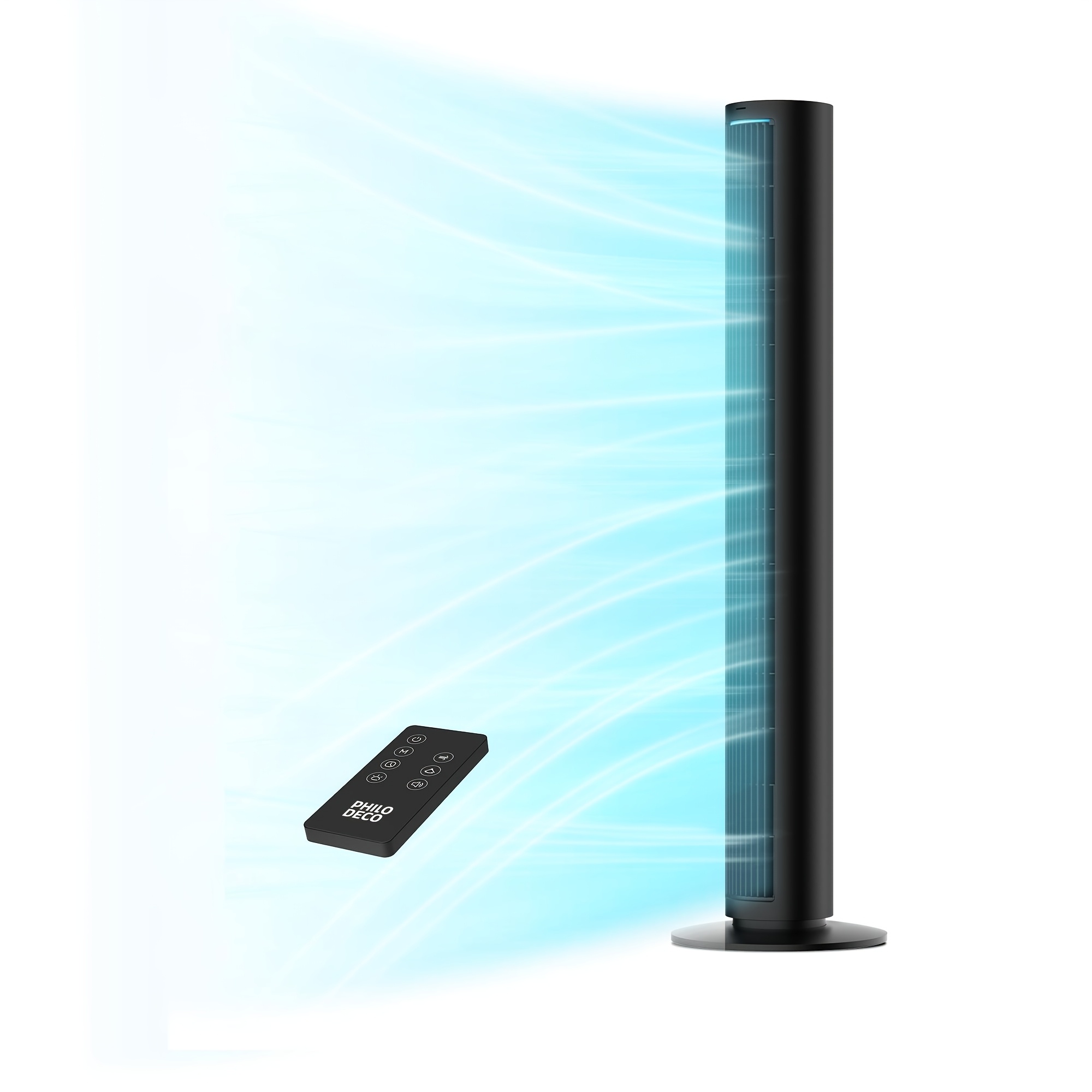 TEMU Tower Fan For Home, 80&deg; Oscillating Silent Bladeless Floor Fan With Remote, 4 , Multiple , 7-hour Timer, Led Display Screen, Vertical Fan For Home, Living Room, Office, Black