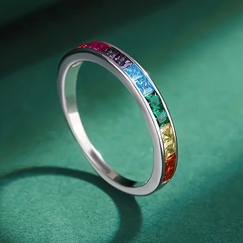 Colorful Square Synthetic Gemstone Ring - Unique Mosaic Design