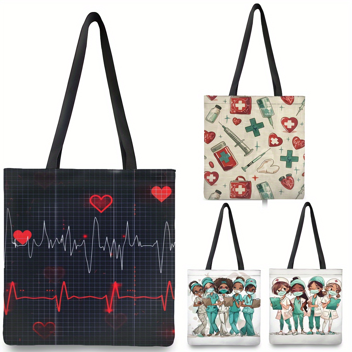 

Cartoon Nurse Tote Bag: Perfect For Shopping And Everyday Use - 15.74x13.74 In