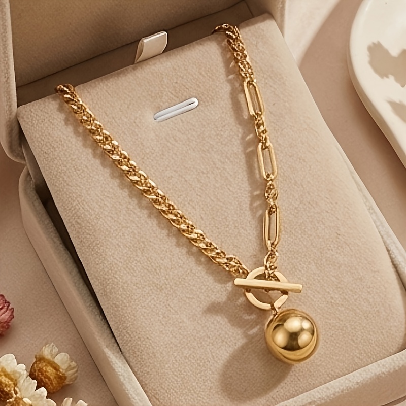 TEMU Collier pour femmes avec fermoir à doré en acier inoxydable, pendentif boule délicat et chaîne à papillon, parfait comme cadeau de bijoux