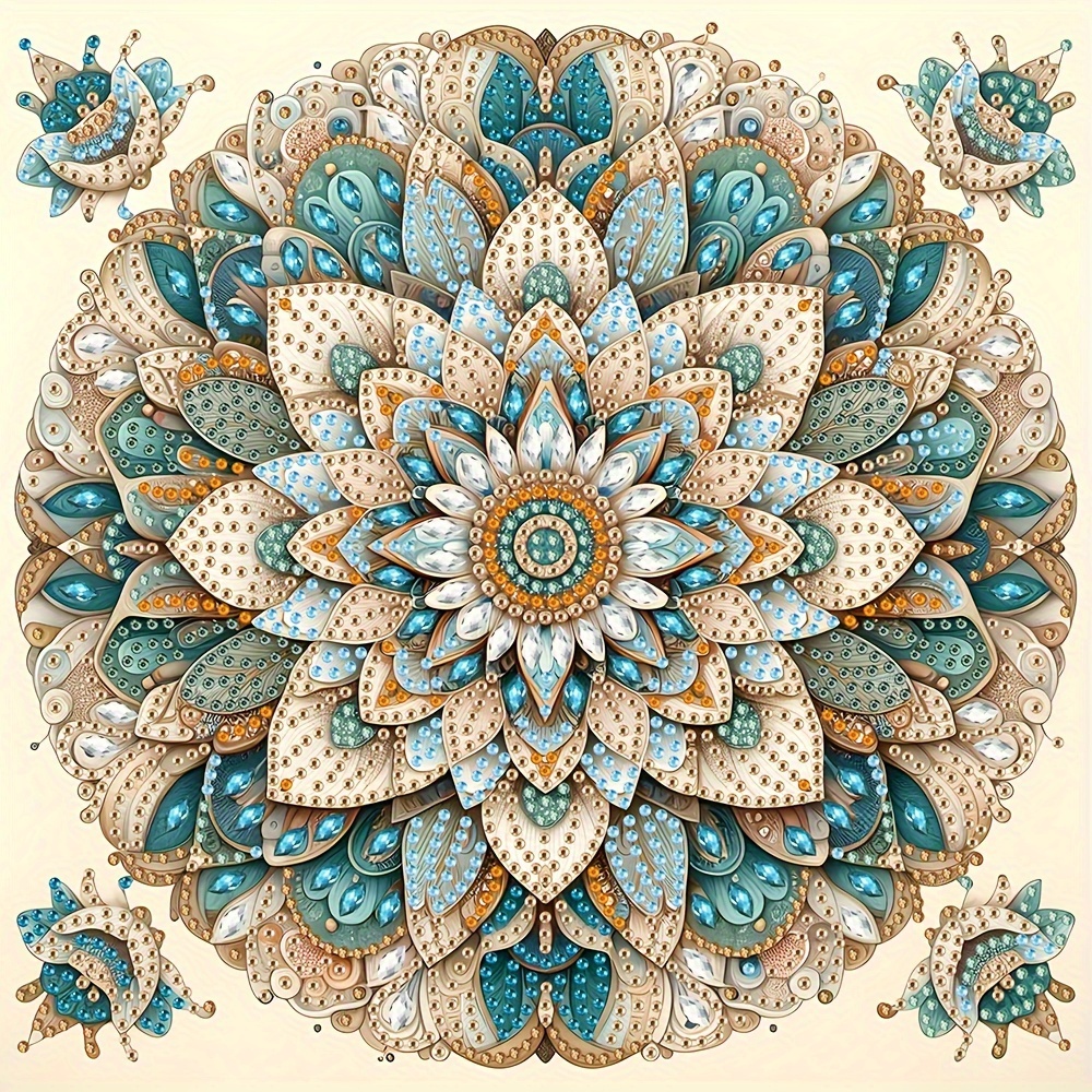 Image of Adult Diamond Painting Kit 5d Irregular Crystal Drill Bright Diamonds Mandala Flower Picture Suitable For Home Bedroom Study Bathroom Wall Decoration Gift 30x30 Cm