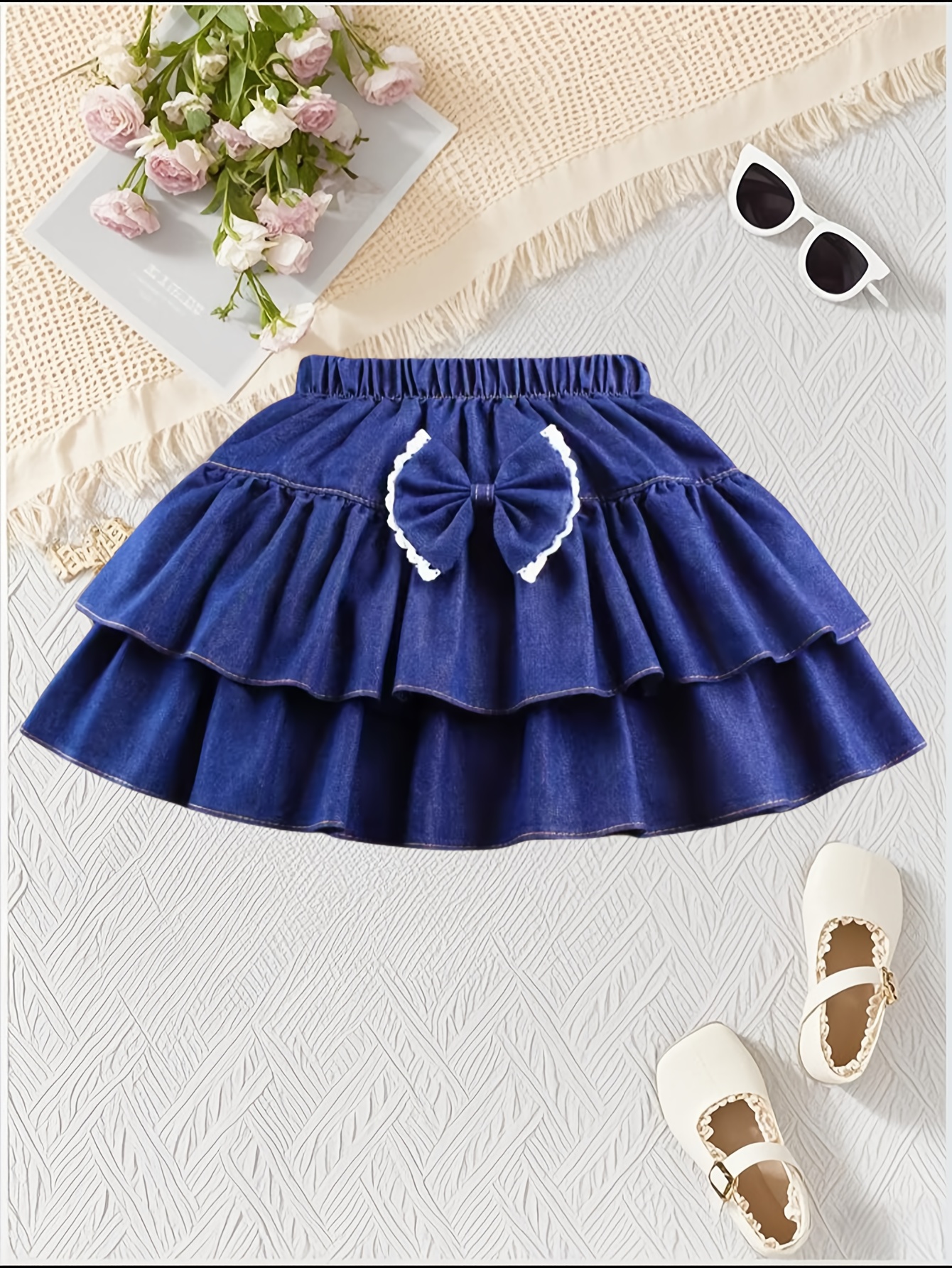 girls summer lace thin solid color cake short skirt large Temu
