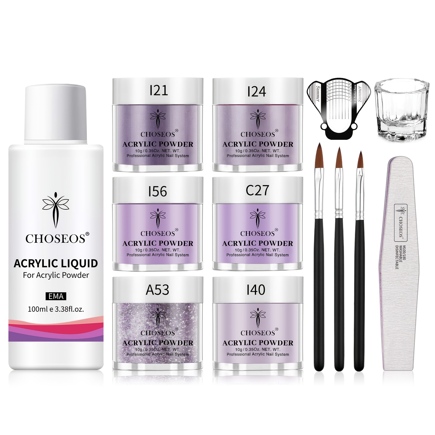 For Gorgeous Nails: 0. X 6 Colors Acrylic Powder, 3.38 Fl Oz X 1 Crystal Liquid And 25pcs Manicure Tool Set - High Shine, Long-lasting, Non-toxic