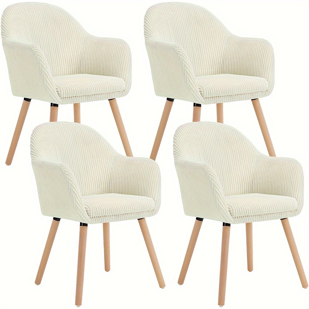 Set Of 4 Dining Chairs Suitable For , Kitchen, Or Living Room. Modern Armchairs Feature Upholstery, Armrests, And Sturdy Solid Wood Legs
