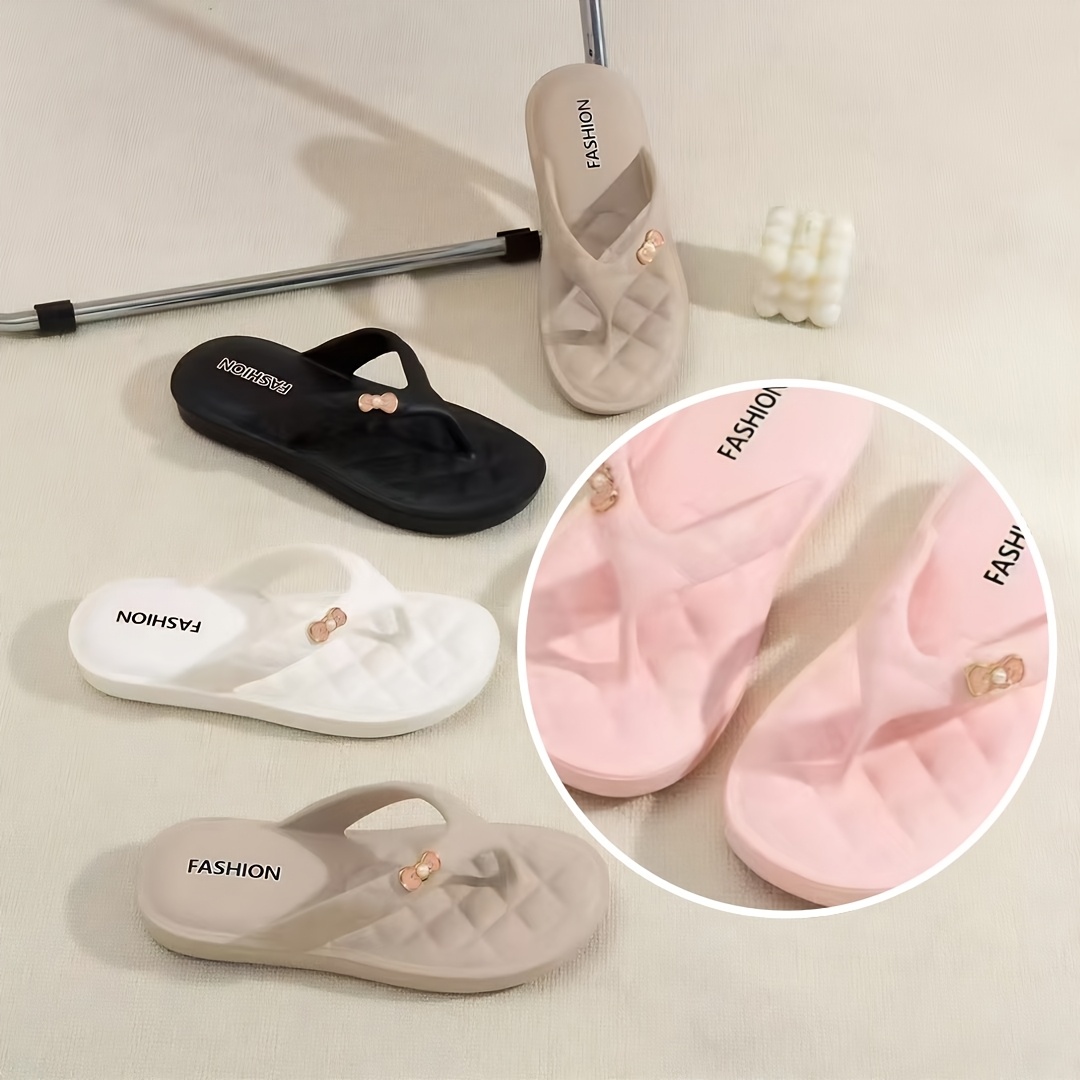 summer new arrival korean japanese fashionable thick sole non slip cute bow eva flip flops fashionable checkered insole comfortable and breathable convenient to wear suitable for bathroom home outdoor beach office party Product details 0