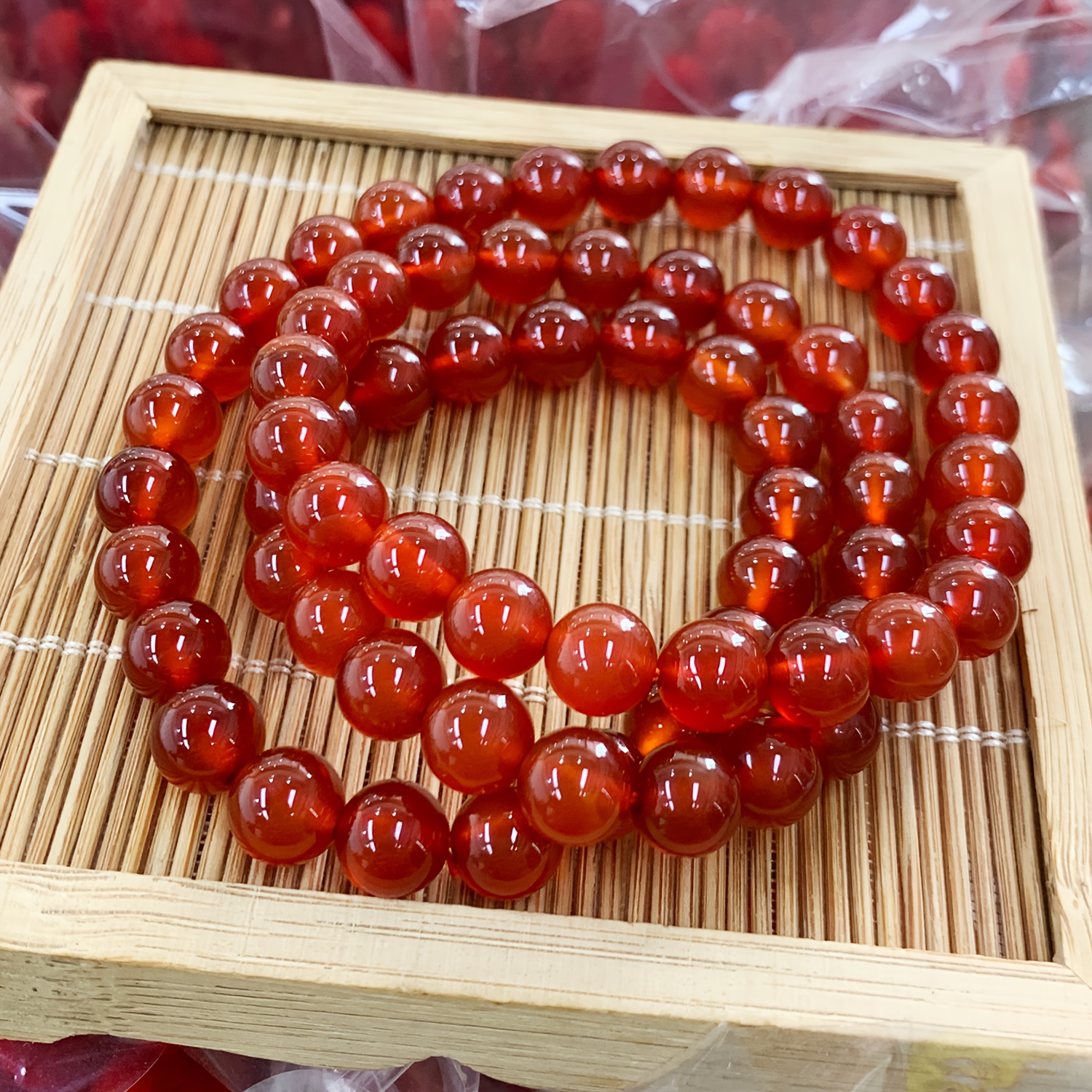 Red Agate Beaded Bracelet Single Strand Style
